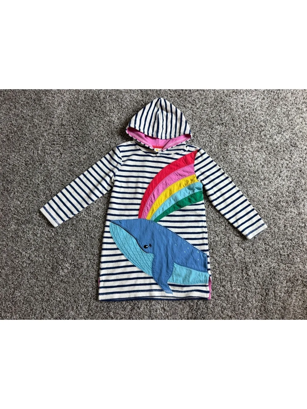 BODEN Long Sleeve Hooded Whale Applique Terry Cloth Swim Cover Up Size 6-7